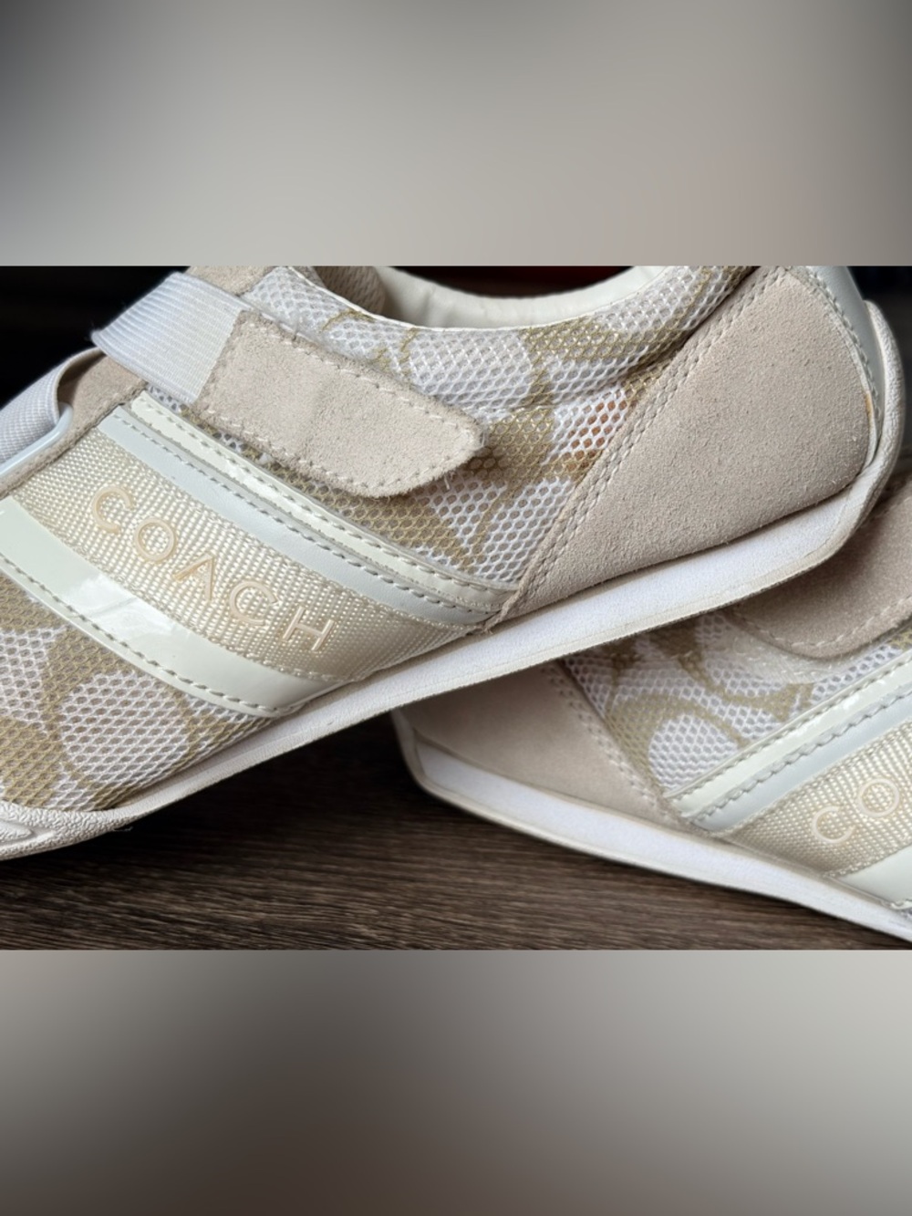 Coach Monogram Sneakers Cream Neutral Low Top Jenny Size 8 - Picture 12 of 15